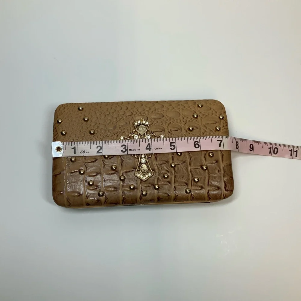 Brown Embossed Wallet with Cross Design